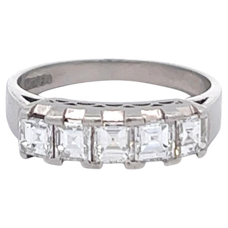 Vintage Carré Cut Diamond Platinum Half Eternity Band