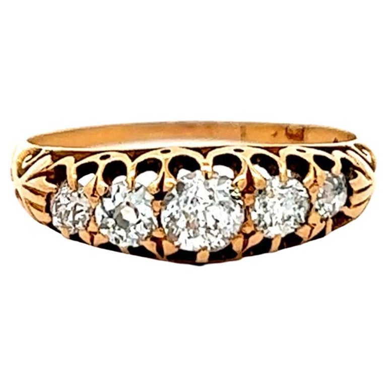 Late Victorian Diamond 14 Karat Yellow Gold Five Stone Band Ring