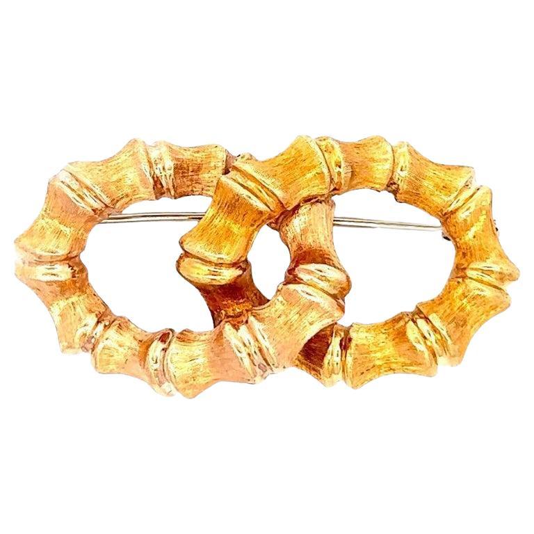 Vintage Italian 18 Karat Two Tone Gold Bamboo Brooch