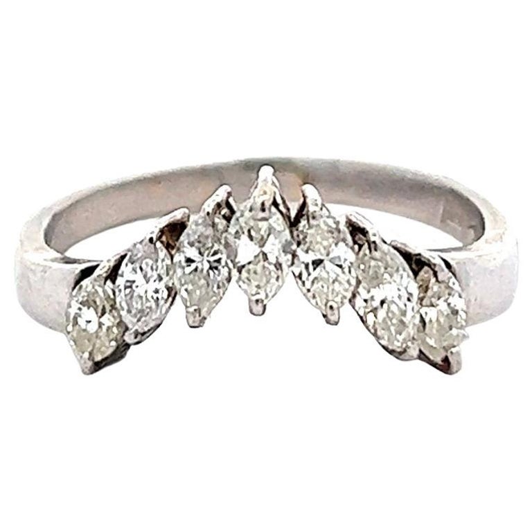 Vintage Marquise Cut Diamond Platinum Chevron Band