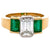 Vintage GIA 1.53 Carats Emerald Cut Diamond Emerald 18k Yellow Gold Three Stone Ring