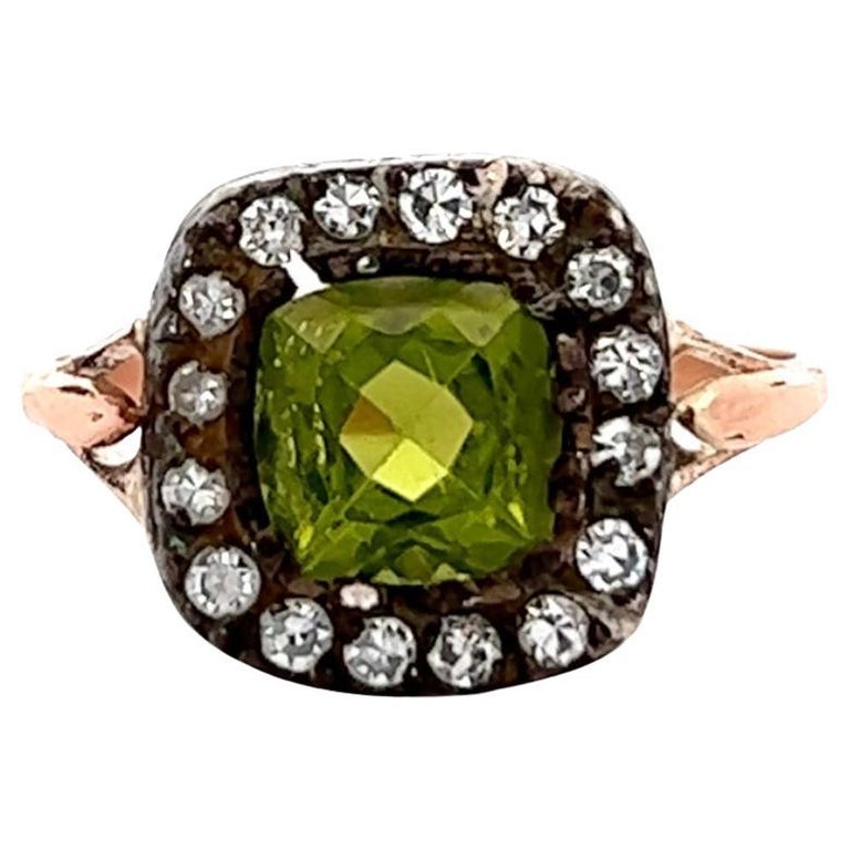 Antique Inspired Peridot Diamond Silver 14 Karat Rose Gold Ring