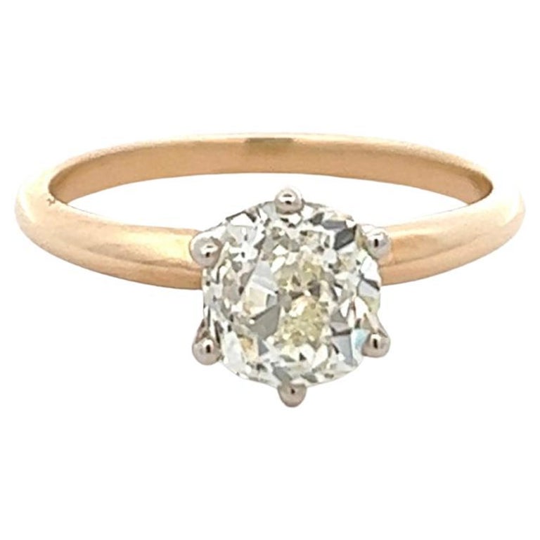 Edwardian GIA 1.30 Carats Old Mine Cut Diamond 14 Karat Yellow Gold Solitaire Ring