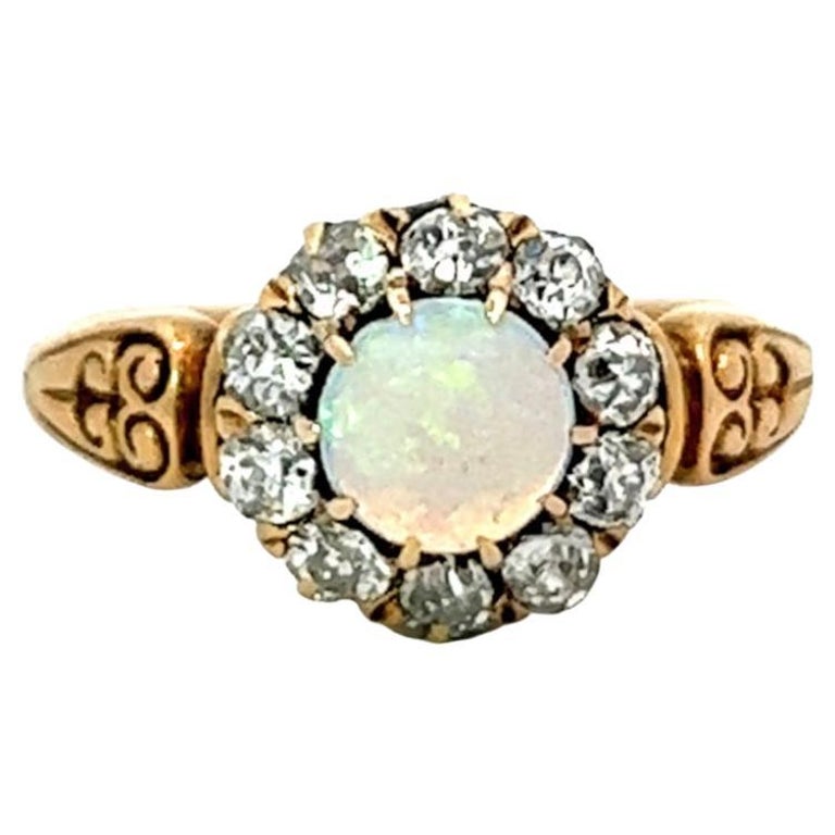 Victorian Opal Diamond 14 Karat Yellow Gold Cluster Ring