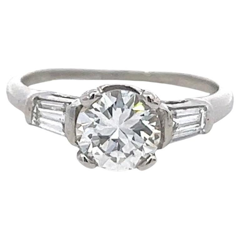 Mid Century GIA 1.13 Carats Round Brilliant Cut Diamond Platinum Ring