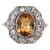 Art Deco Citrine Diamond 14 Karat White Gold Cluster Ring