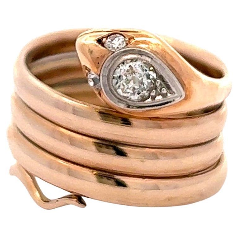 Late Victorian Diamond 14 Karat Rose Gold Wrapped Snake Ring