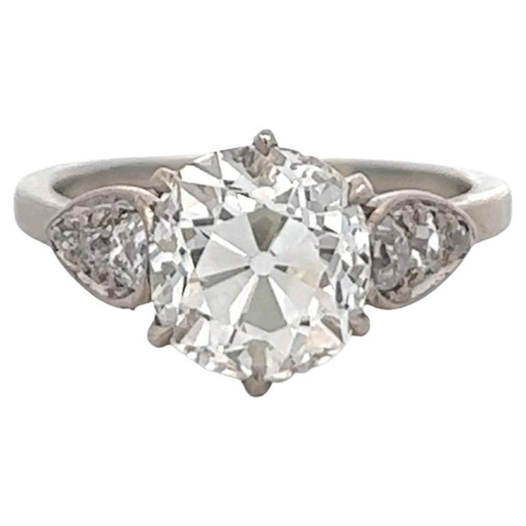 Mid Century French GIA 2.71 Carats Old Mine Cut Diamond 18k White Gold Ring
