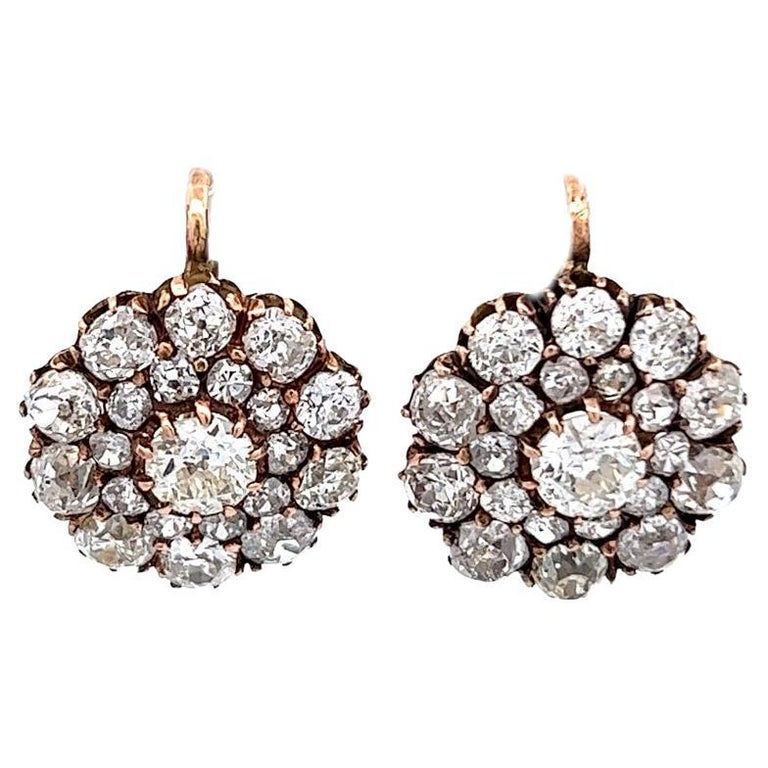 Antique Inspired Diamond Cluster Drop Earrings