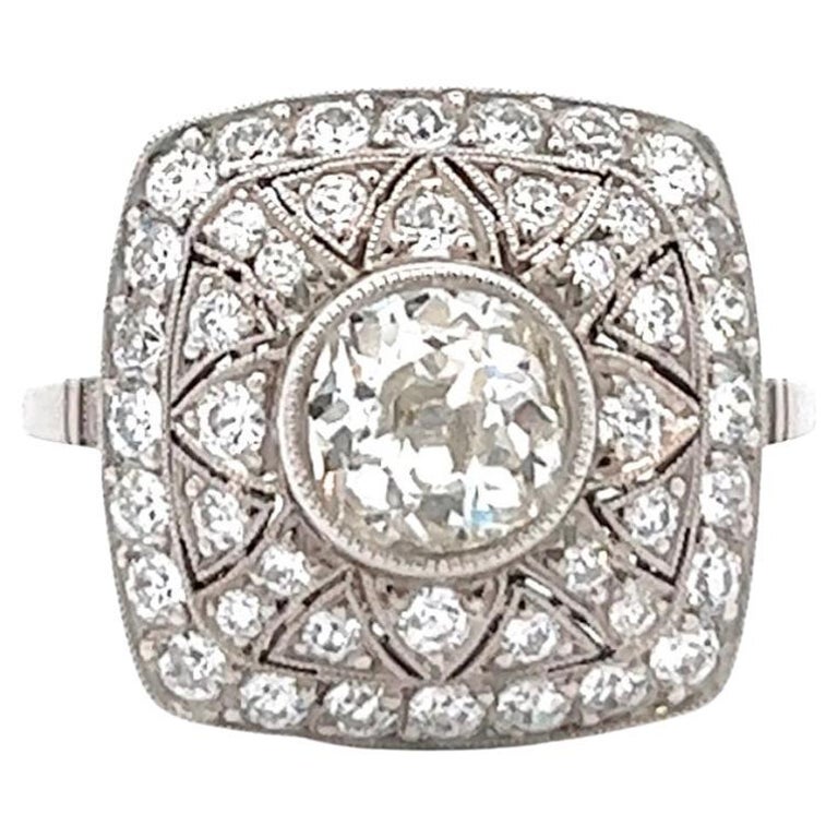 Art Deco Inspired 0.90 Carats Old European Cut Diamond Platinum Cocktail Ring