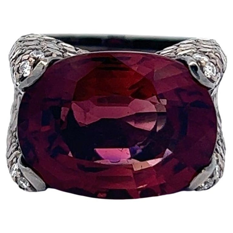 16.40 Carats Rubellite Diamond 18k Patinated White Gold Cocktail Ring