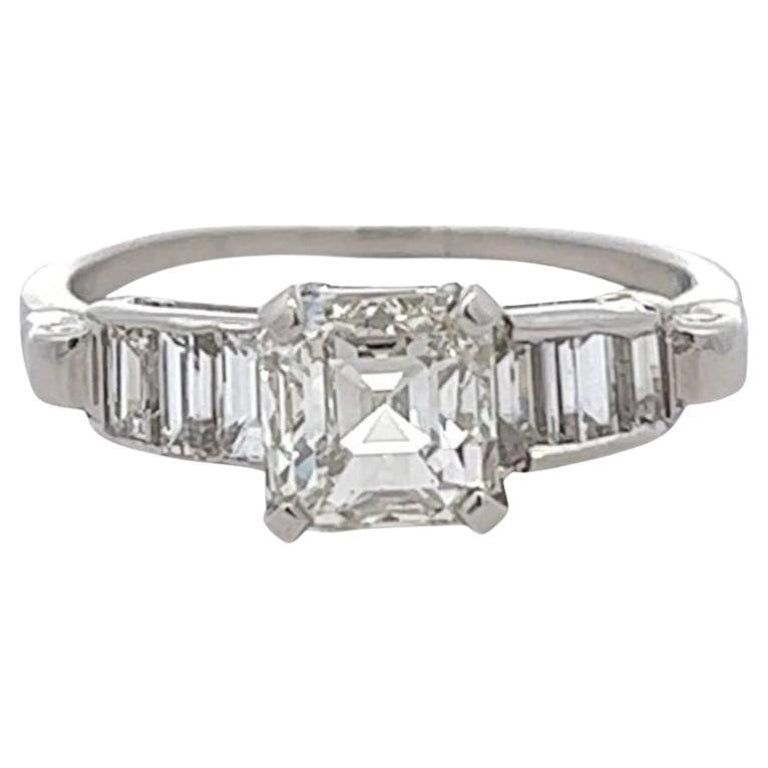 Art Deco GIA 1.51 Carats Asscher Cut Diamond Platinum Ring