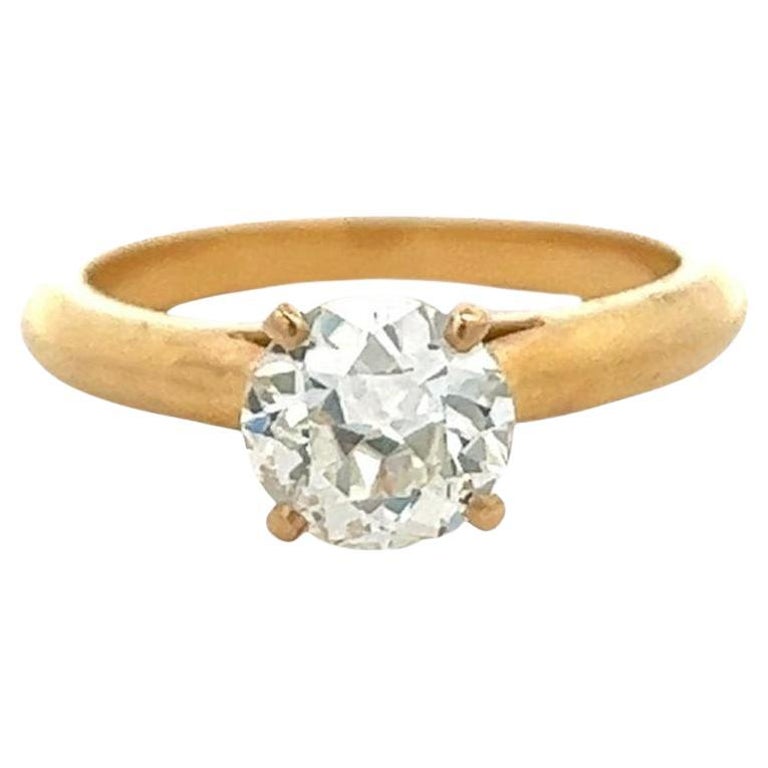 Mid Century French GIA 1.51 Carats Old European Cut Diamond 18k Gold Solitaire Ring