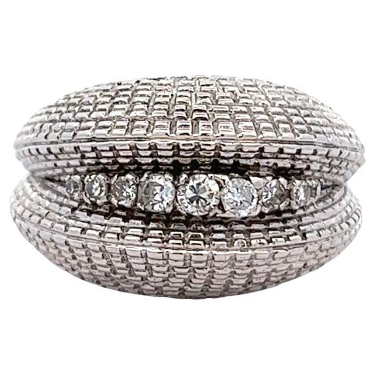 Mid Century Diamond 18 Karat White Gold Dome Ring