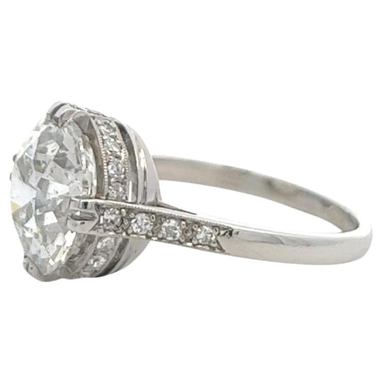 Art Deco French GIA 3.86 Carats Old European Cut Diamond Platinum Ring
