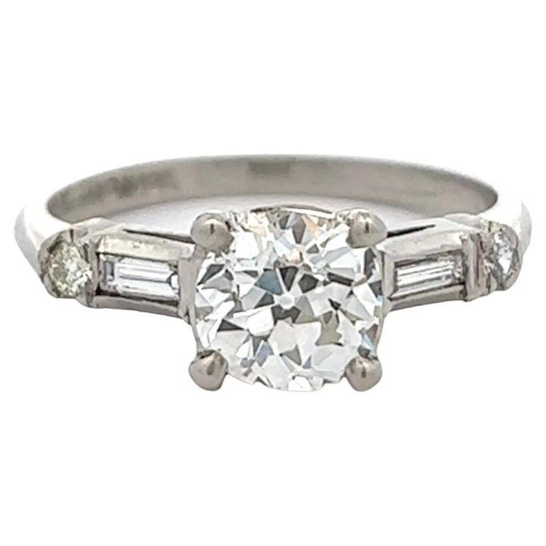 Art Deco GIA 1.47 Carats Old European Cut Diamond Platinum Ring