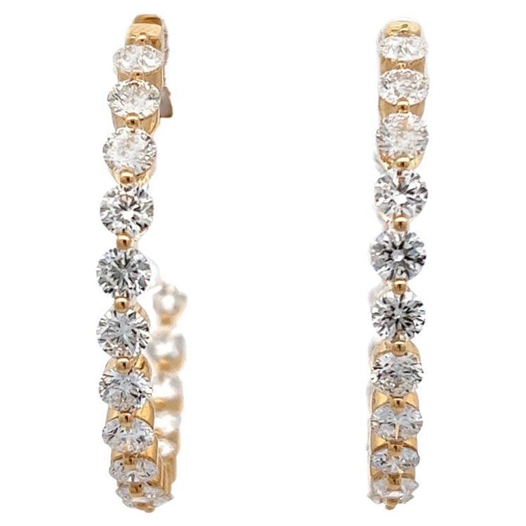 5.12 Carats Total Weight Diamond 18 Karat Yellow Gold Hoop Earrings