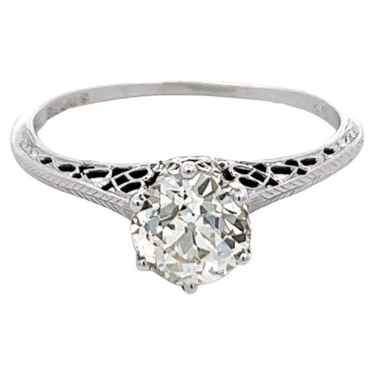 Art Deco Belais GIA 1.24 Carats Old European Cut Diamond 18k White Gold Ring