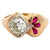 Retro Old European Cut Diamond Ruby 14 Karat Yellow Gold Ring