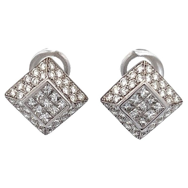 Vintage Diamond 18 Karat White Gold Earrings