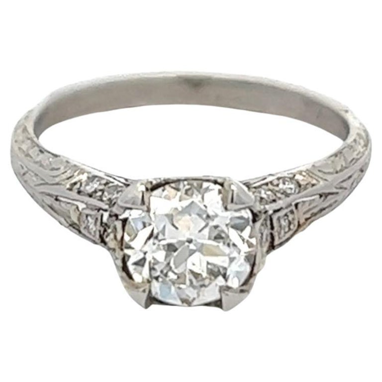 Edwardian GIA 0.99 Carats Old European Cut Diamond Platinum Filigree Ring