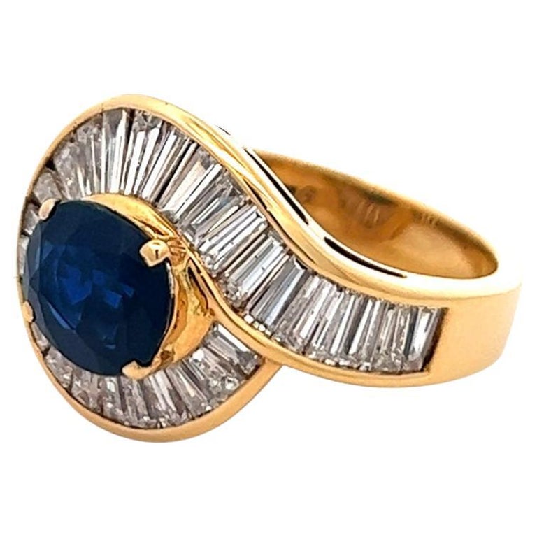 Vintage GIA 2.67 Carats Australian Sapphire Diamond 18 Karat Yellow Gold Swirl Cocktail Ring