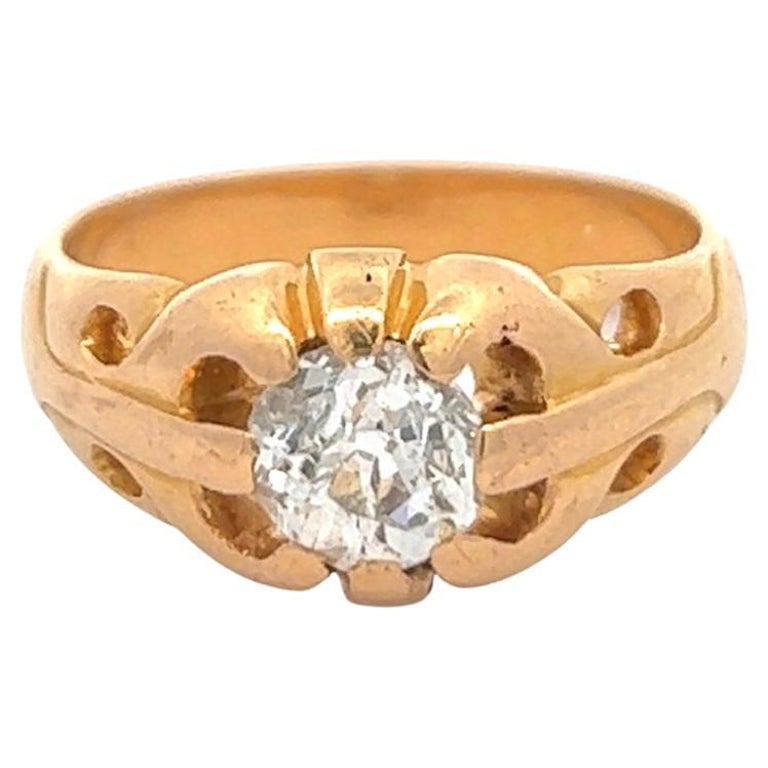 Art Nouveau Old Mine Cut Diamond 18 Karat Yellow Gold Solitaire Ring