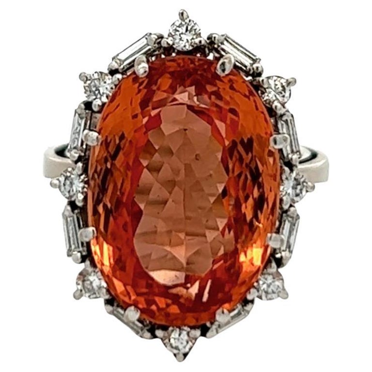 Mid Century H. Stern Imperial Topaz Diamond 18 Karat White Gold Cocktail Ring