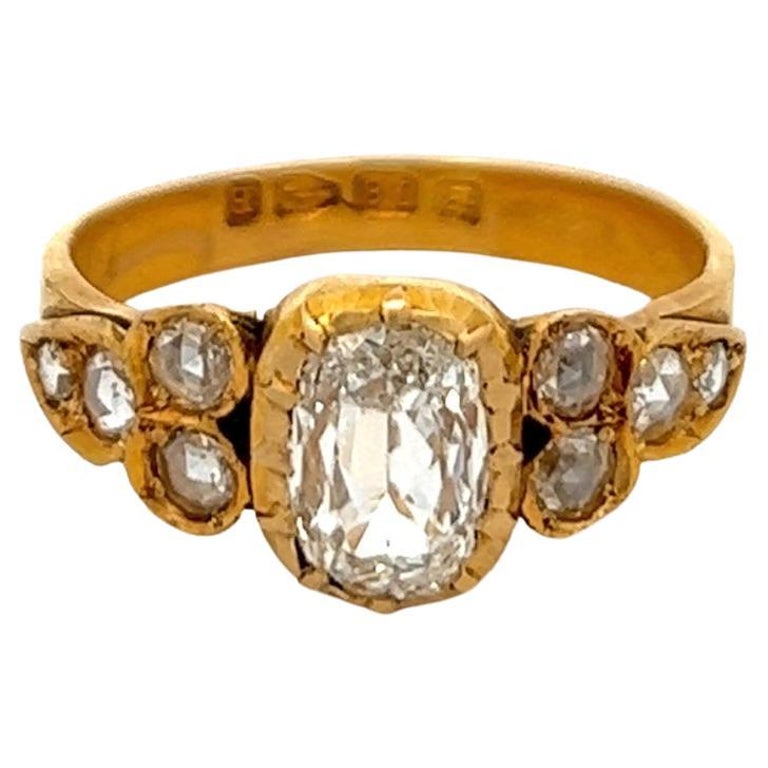 Victorian GIA 1.50 Carats Cushion Cut Diamond 18k Yellow Gold Ring