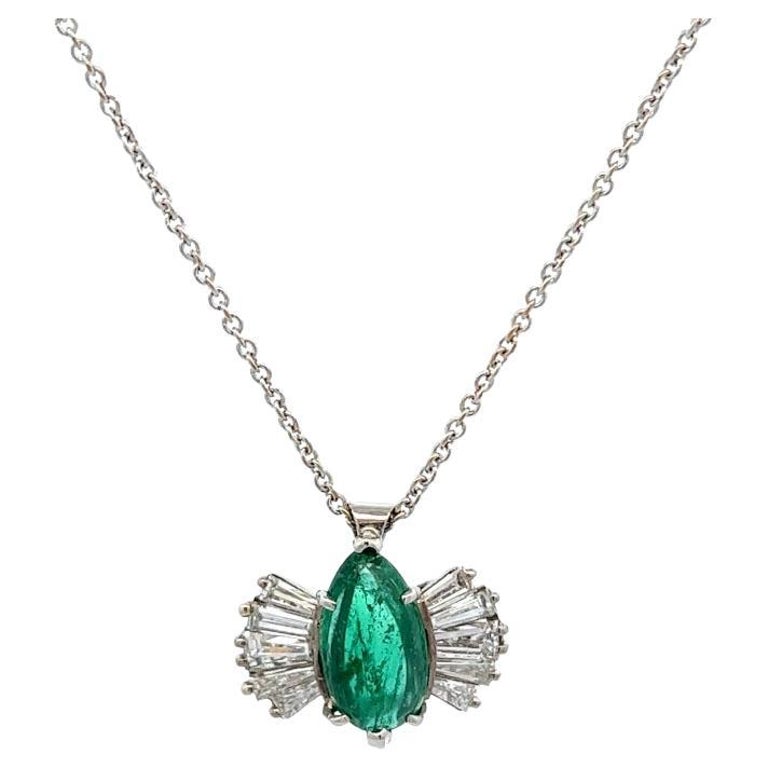 Mid Century 1.41 Carats Emerald Platinum Pendant Necklace